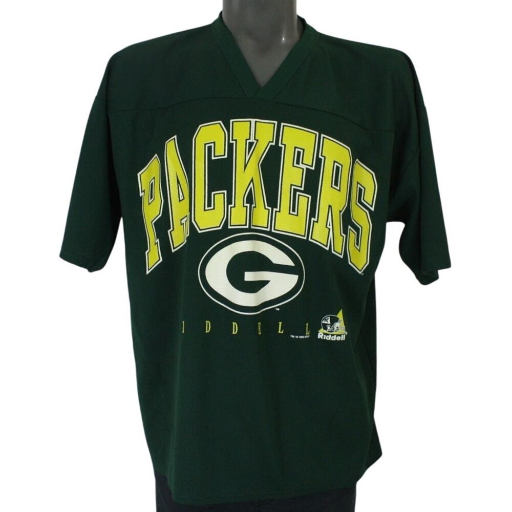 Vintage 90s Green Bay Packers Riddell Jersey Shirt Mens XL USA NFL V Neck Tee